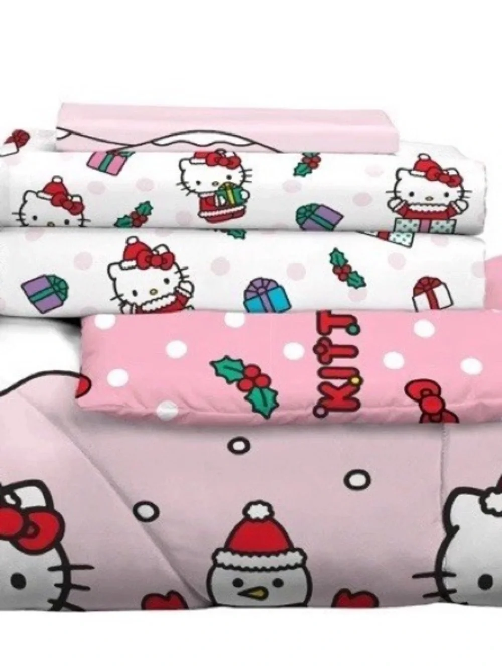 NWT Hello Kitty Full Size Reversible Merry Winter ComforterBed Set 5pc + Bag